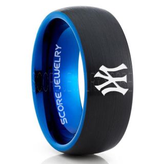 Baseball Ring Baseball Wedding Band Black Tungsten Ring with Step Edge 8mm Black New York Yankees Ring