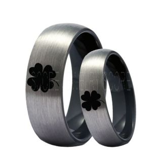 Clover Rings, 2 Piece Couple Set Four Leaf Clover Rings, Shamrock Rings, Irish Rings, Saint Patrick Silver Tungsten Rings, Silver Clover Tungsten Bands, Shamrock Tungsten Wedding Rings, Silver Wedding Rings