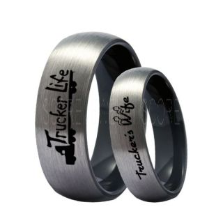 Truck Driver Ring, Trucker's Wife Ring, 2 Piece Couple Set Trucker Ring, Truck Life Ring, Trucker Life Ring, Silver Tungsten Ring, Trucker Jewelry, Truck Driver Wedding Band, Silver Tungsten Band, Silver Wedding Ring