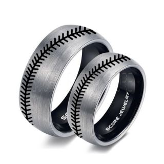 2 Piece Couple Set Baseball Rings, Baseball Stitch Pattern Rings, Silver Tungsten Rings, Silver Rings, Silver Wedding Bands, Silver Wedding Rings, Baseball Stitch Rings, Silver Tungsten Bands