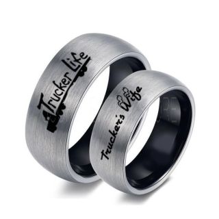 Truck Driver Ring, Trucker's Wife Ring, 2 Piece Couple Set Trucker Ring, Truck Life Ring, Trucker Life Ring, Silver Tungsten Ring, Trucker Jewelry, Truck Driver Wedding Band, Silver Tungsten Band, Silver Wedding Ring