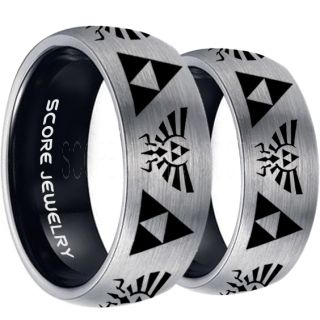 Zelda Ring, Gamer Ring, 2 Piece Couple Set Legend of Zelda Rings, Zelda Wedding Rings, Zelda Wedding Bands, Silver Tungsten Rings, Silver Wedding Bands