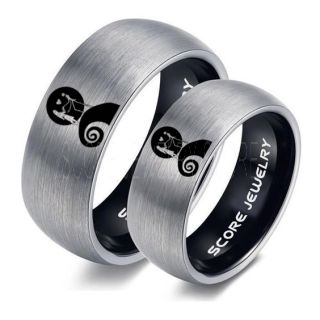 Jack and Sally Rings, Jack and Sally Wedding Bands, Silver Tungsten Rings, Silver Tungsten Wedding Bands, Jack and Sally Wedding Rings