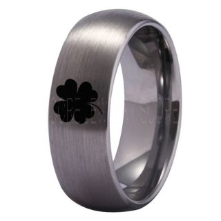 Clover Ring, Shamrock Ring, Irish Ring, Saint Patrick Silver Tungsten Ring, Silver Clover Tungsten Band, Shamrock Tungsten Wedding Ring, Silver Wedding Ring