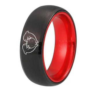 Dolphins Ring, Dolphin Heart Ring, Dolphin Wedding Ring, Dolphin Wedding Band, Marine Life Ring, Bottlenose Dolphins Ring, Black Tungsten Ring, Black Wedding Band, Ocean Life Wedding Band