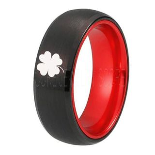 Clover Ring, Shamrock Ring, Irish Ring, Saint Patrick Black Tungsten Ring, Black Clover Tungsten Band, Shamrock Tungsten Wedding Ring, Black Wedding Ring