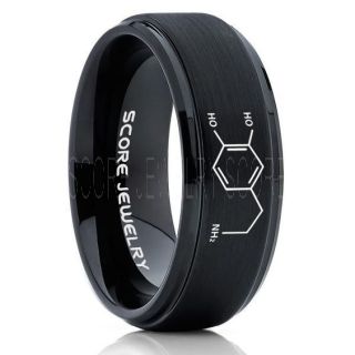 Dopamine Ring, Hormone Ring, Neurotransmitter Ring, Science Jewelry, Black Wedding Ring, Black Tungsten Ring, Black Tungsten Wedding Band, Dopamine Jewelry