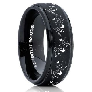Butterfly Ring, Music Notes Ring, Music Ring, Monarch Butterfly Ring, Butterfly Jewelry, Monarch Butterfly Jewelry, Monarch Butterfly Wedding Band, Animal Lover Ring, Nature Lover Ring, Black Tungsten Ring, Black Wedding Band