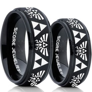 Zelda Ring, Gamer Ring, 2 Piece Couple Set Legend of Zelda Rings, Zelda Wedding Rings, Zelda Wedding Bands, Black Tungsten Rings, Black Wedding Bands