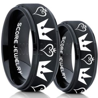 Kingdom Hearts Rings, 2 Piece Couple Kingdom Hearts Rings, Kingdom Hearts Jewelry, Kingdom Hearts Wedding Rings, Kingdom Hearts Wedding Bands, Kingdom Hearts Black Rings, Black Tungsten Wedding Bands