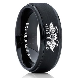 Live To Ride Ring, Live To Ride Wedding Ring, Motorcycle Ring, Live To Ride Wedding Band, Live To Ride Jewelry, Biker Ring, Biker Tungsten Wedding Ring, Black Tungsten Rings