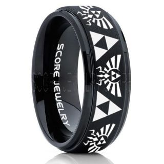 Legend of Zelda Ring, Zelda Triforce Ring, Black Zelda Wedding Ring, Black Tungsten Zelda Wedding Band, Black Tungsten Ring, Black Wedding Band, Gamer Ring
