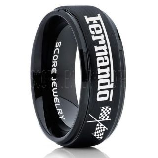 Auto Racing Ring, Ferrari Ring, Personalize with Custom Name, Racing Ring, Racing Wedding Band, Auto Racing Wedding Ring, Black Tungsten Band, Black Wedding Ring