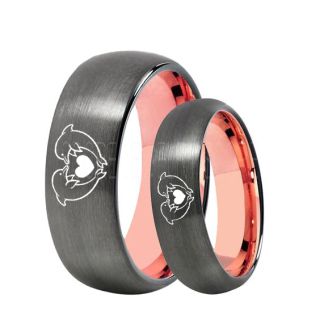 Dolphins Rings, 2 Piece Couple Set Dolphin Wedding Rings, Dolphin Wedding Bands, Bottlenose Dolphins Rings, Gunmetal Tungsten Rings, Gunmetal Wedding Bands, Ocean Life Wedding Bands