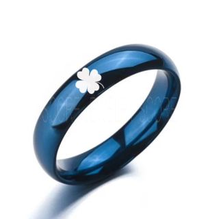 Clover Ring, Four Leaf Clover Ring, Shamrock Ring, Irish Ring, Saint Patrick Blue Tungsten Ring, Blue Clover Tungsten Band, Shamrock Tungsten Wedding Ring, Blue Wedding Ring