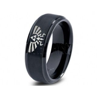 Legend of Zelda Ring, Zelda Triforce Ring, Black Zelda Wedding Ring, Black Tungsten Zelda Wedding Band, Black Tungsten Ring, Black Wedding Band, Gamer Ring