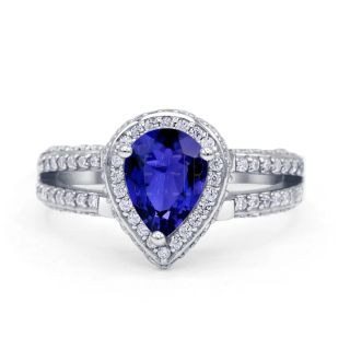 Vintage Style Teardrop Pear Engagement Ring Simulated Blue Sapphire 925 Sterling Silver