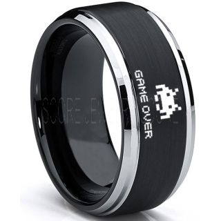 Player 1 Player 2 Rings, Retro Gamer Rings, Gamer Rings, Space Invaders Rings, Atari Rings, Nintendo Rings, Black Tungsten Rings, Black Wedding Bands