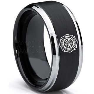 Fire Department Ring, Fireman Ring, Fireman Jewelry, Black Tungsten Band, Black Tungsten Wedding Band, Firefighter Ring, Fire Department Tungsten Ring