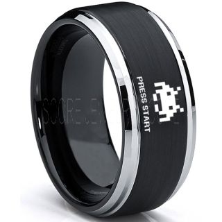 Player 1 Player 2 Rings, Retro Gamer Rings, Gamer Rings, Space Invaders Rings, Atari Rings, Nintendo Rings, Black Tungsten Rings, Black Wedding Bands