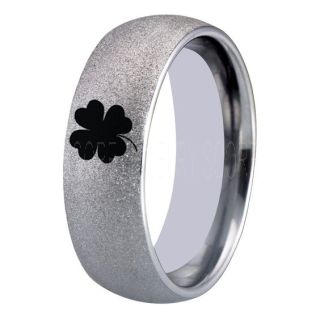 Clover Ring, Four Leaf Clover Ring, Shamrock Ring, Irish Ring, Saint Patrick Silver Tungsten Ring, Silver Clover Tungsten Band, Shamrock Tungsten Wedding Ring, Silver Wedding Ring
