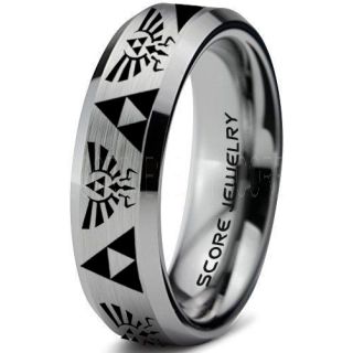 Legend of Zelda Ring, Zelda Triforce Ring, Silver Zelda Wedding Ring, Silver Tungsten Zelda Wedding Band, Silver Tungsten Ring, Silver Wedding Band, Gamer Ring