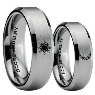 Sun and Moon Rings, Sun Ring, Moon Ring, 2 Piece Couple Tribal Sun and Moon Rings, Sun and Moon Wedding Bands, Tribal Sun and Moon Rings, Silver Tungsten Bands, Sun and Moon Wedding Bands