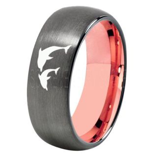 Dolphins Ring, Dolphin Heart Ring, Dolphin Wedding Ring, Dolphin Wedding Band, Marine Life Ring, Bottlenose Dolphins Ring, Gunmetal Tungsten Ring, Gunmetal Wedding Band, Ocean Life Wedding Band