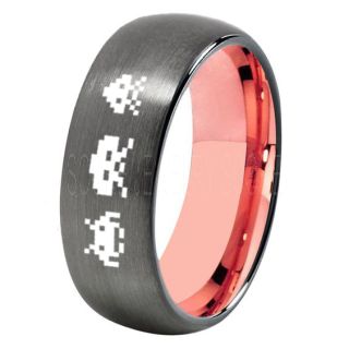 Player 1 Player 2 Rings, Retro Gamer Rings, Gamer Rings, Space Invaders Rings, Atari Rings, Nintendo Rings, Gunmetal Tungsten Rings, Gunmetal Wedding Bands