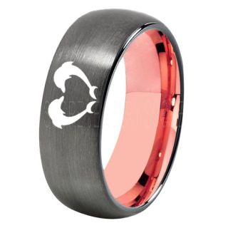 Dolphins Ring, Dolphin Heart Ring, Dolphin Wedding Ring, Dolphin Wedding Band, Marine Life Ring, Bottlenose Dolphins Ring, Gunmetal Tungsten Ring, Gunmetal Wedding Band, Ocean Life Wedding Band