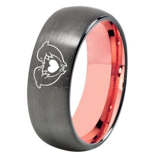 Dolphins Ring, Dolphin Heart Ring, Dolphin Wedding Ring, Dolphin Wedding Band, Marine Life Ring, Bottlenose Dolphins Ring, Gunmetal Tungsten Ring, Gunmetal Wedding Band, Ocean Life Wedding Band