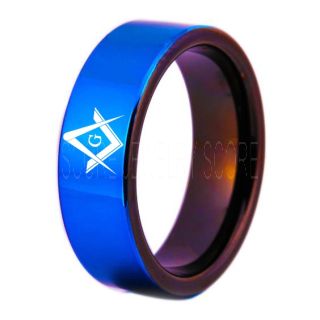 Freemason Ring, Freemason Jewelry, Freemasonry Jewelry, Blue Tungsten Band, Blue Tungsten Wedding Band, Freemasonry Ring, Square and Compasses Tungsten Ring