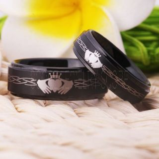 Claddagh Rings, 2 Piece Couple Set Tungsten Ring, Claddagh Hearts Wedding Bands, Celtic Rings, Trinity Knot Wedding Rings, Trinity Knot Wedding Bands, Black Claddagh Wedding Bands, Black Claddagh Tungsten Rings