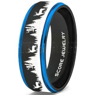 Deer Hunting Ring, Elk Hunting Ring, Deer Hunting Tungsten Ring, Crossbow Deer Hunting Ring, Crossbow Deer Ring, Elk in Forest Scene Ring, Deer Jewelry, Black Tungsten Wedding Band
