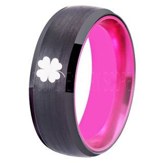 Clover Ring, Shamrock Ring, Irish Ring, Saint Patrick Black Tungsten Ring, Black Clover Tungsten Band, Shamrock Tungsten Wedding Ring, Black Wedding Ring