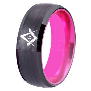 Freemason Ring, Freemason Jewelry, Freemasonry Jewelry, Black Tungsten Band, Black Tungsten Wedding Band, Freemasonry Ring, Square and Compasses Tungsten Ring