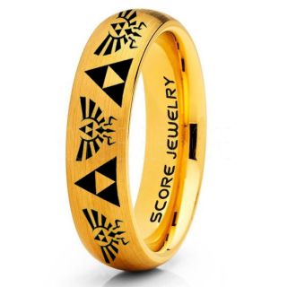 Legend of Zelda Ring, Zelda Triforce Ring, 14K Yellow Gold Zelda Wedding Ring, 14K Yellow Gold Tungsten Zelda Wedding Band, 14K Yellow Gold Tungsten Ring, 14K Yellow Gold Wedding Band, Gamer Ring