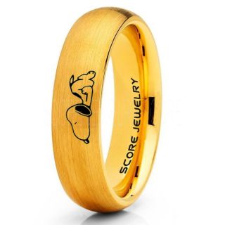 Snoopy Ring, Snoopy Wedding Ring, Snoopy Wedding Band, 14K Yellow Gold Tungsten Ring, Yellow Gold Ring, Yellow Gold Wedding Band, Yellow Gold Wedding Ring