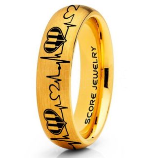 Music Ring, Music Heartbeat Ring, Music Sheet Ring, Music Jewelry, Piano Ring, 14K Yellow Gold Tungsten Ring, Yellow Gold Ring, Yellow Gold Wedding Band, Treble Clef Note Ring, Music Notes Ring