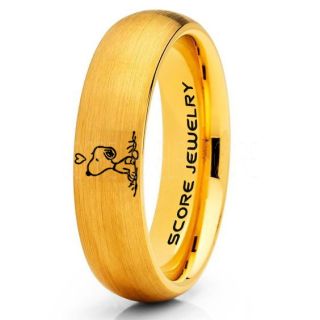 Snoopy Ring, Snoopy Wedding Ring, Snoopy Wedding Band, 14K Yellow Gold Tungsten Ring, Yellow Gold Ring, Yellow Gold Wedding Band, Yellow Gold Wedding Ring