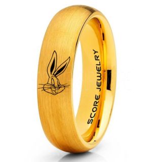 Bugs Bunny Ring, Bugs Bunny Wedding Ring, Bugs Bunny Wedding Band, 14K Yellow Gold Tungsten Ring, Yellow Gold Ring, Yellow Gold Wedding Band, Yellow Gold Wedding Ring