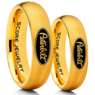 Peterbilt Rings, Peterbilt Jewelry, 2 Piece Couple Set 14K Yellow Gold Tungsten Rings, Trucker Rings, Truck Driver Rings, Driver Rings, Yellow Gold Tungsten Wedding Bands