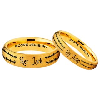Jack and Sally Rings, Jack and Sally Wedding Bands, 14K Yellow Gold Tungsten Rings, Yellow Gold Tungsten Wedding Bands, Jack and Sally Wedding Rings, Matching Couple Rings