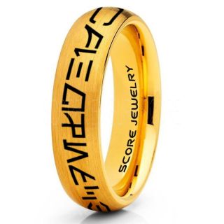 Aurebesh Ring, Star Wars Ring, Customize Your Own Text in Aurebesh, Star Wars Wedding Band, 14K Yellow Gold Aurebesh Wedding Ring, Yellow Gold Tungsten Band, Aurebesh Wedding Band, Star Wars Wedding Ring, Star Wars Aurebesh Jewelry