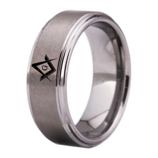Freemason Ring, Freemason Jewelry, Freemasonry Jewelry, Silver Tungsten Band, Silver Tungsten Wedding Band, Freemasonry Ring, Square and Compasses Tungsten Ring