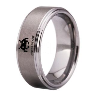Player 1 Player 2 Rings, Retro Gamer Rings, Gamer Rings, Space Invaders Rings, Atari Rings, Nintendo Rings, Silver Tungsten Rings, Silver Wedding Bands