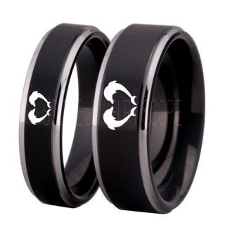 Dolphins Rings, 2 Piece Couple Set Dolphin Wedding Rings, Dolphin Wedding Bands, Bottlenose Dolphins Rings, Black Tungsten Rings, Black Wedding Bands, Ocean Life Wedding Bands