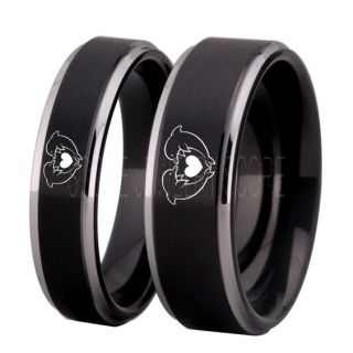 Dolphins Ring, Dolphin Heart Ring, Dolphin Wedding Ring, Dolphin Wedding Band, Marine Life Ring, Bottlenose Dolphins Ring, Black Tungsten Ring, Black Wedding Band, Ocean Life Wedding Band