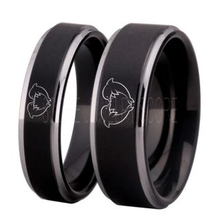 Dolphins Ring, Dolphin Heart Ring, Dolphin Wedding Ring, Dolphin Wedding Band, Marine Life Ring, Bottlenose Dolphins Ring, Black Tungsten Ring, Black Wedding Band, Ocean Life Wedding Band