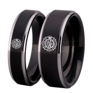 Fire Department Rings, 2 Piece Couple Set Fireman Rings, Fireman Jewelry, Black Tungsten Bands, Black Tungsten Wedding Bands, Firefighter Rings, Fire Department Tungsten Rings